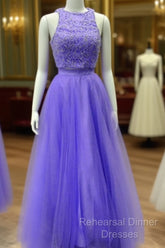 Two Piece Lavender Semi Formal Prom Dresses Lace Crop